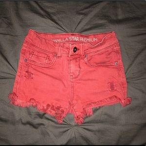Red orange, kids shorts with rips